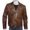 Men's Brown Brando Style Biker Jacket Front