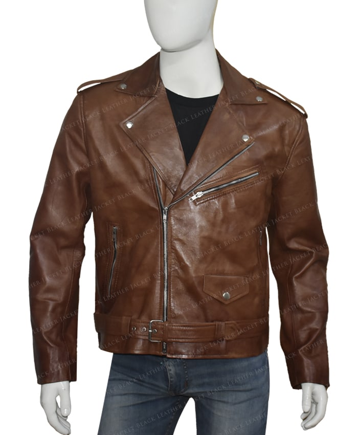 UZ Global Stylish Moto Brown Mens Leather Jacket