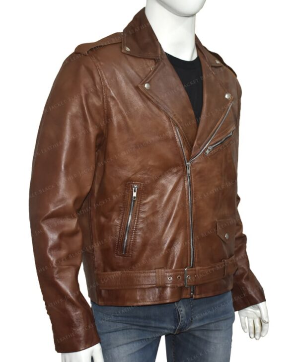 Men's Brown Brando Style Biker Jacket Left