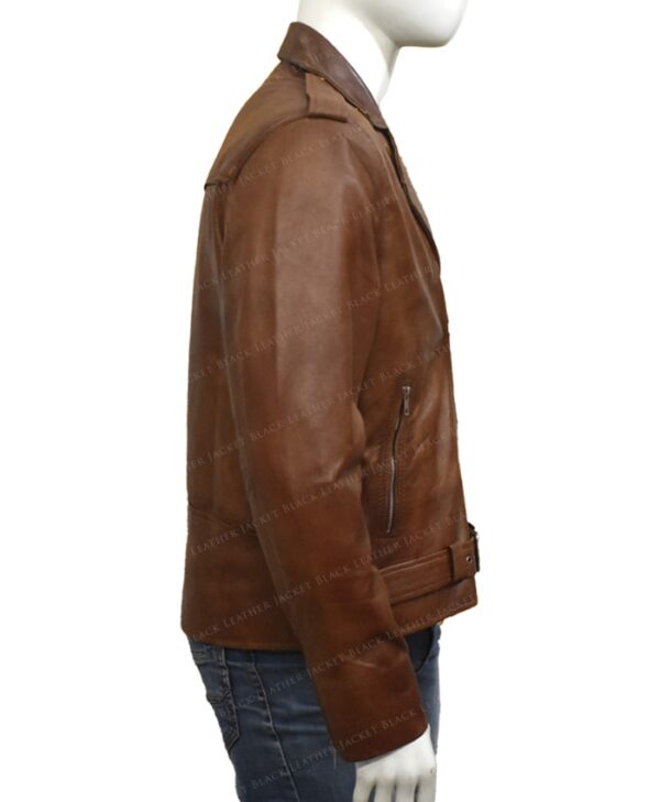 Men's Brown Brando Style Biker Jacket Left Side 2