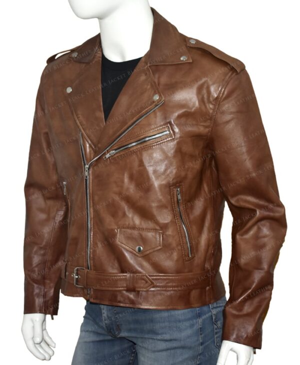 Men's Brown Brando Style Biker Jacket Right