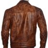 Mens Vintage Distressed Brown Biker Jacket Back