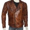 Mens Vintage Distressed Brown Biker Jacket Front