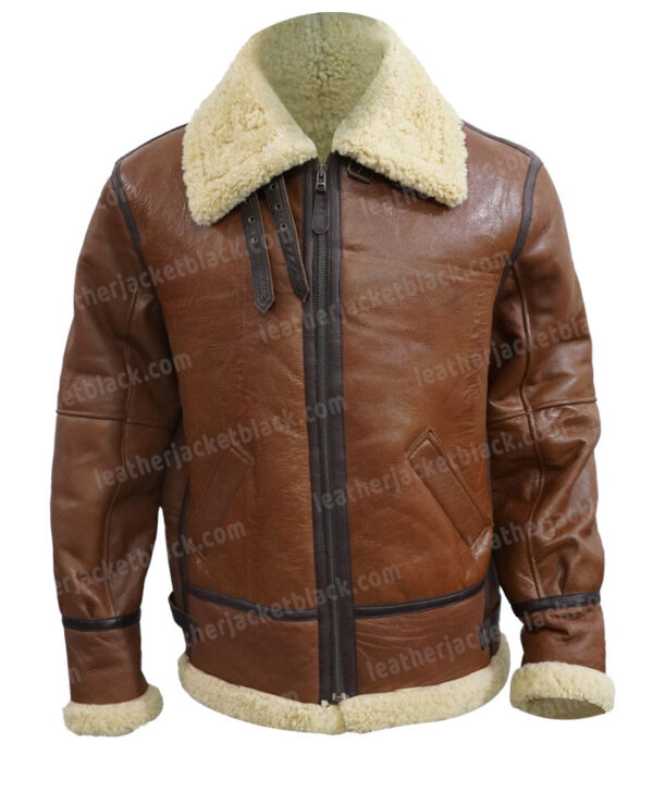 Power Book III Lou-Lou Brown Shearling Leather Jacket Front