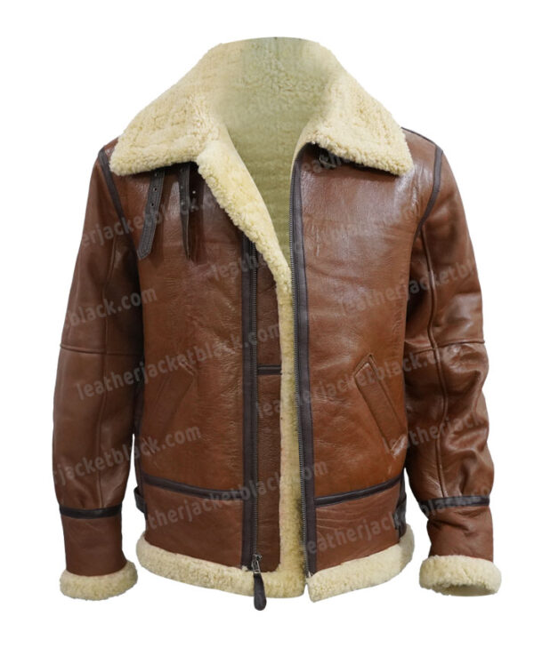 Power Book III Lou-Lou Brown Shearling Leather Jacket Front Open