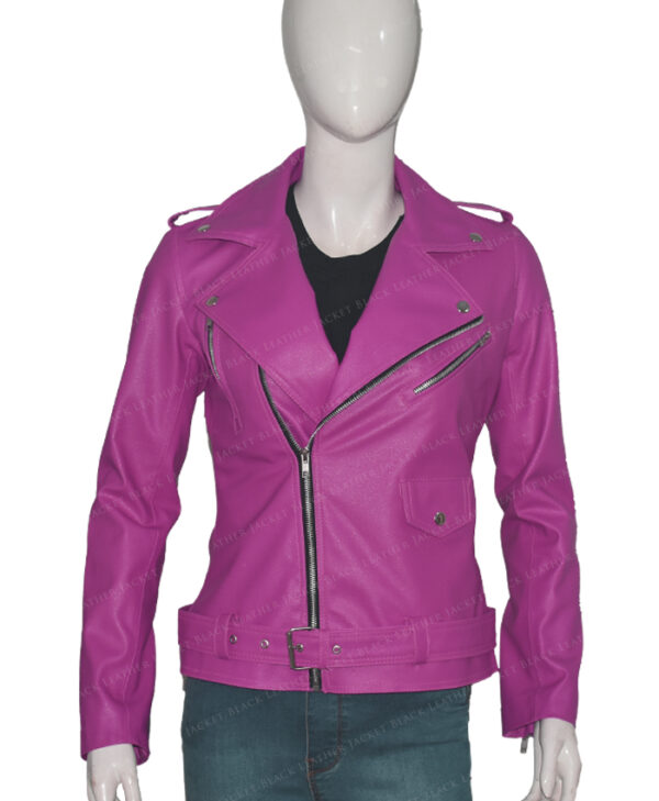 Womens-Slim-Fit-Pink-Stylish-Biker-Jacket-Front