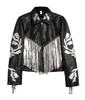 Birds Of Prey Harley Quinn Fringe Black Leather Jacket Front