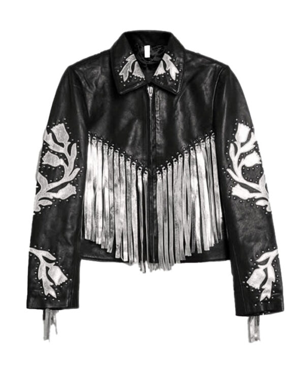 Birds Of Prey Harley Quinn Fringe Black Leather Jacket Front