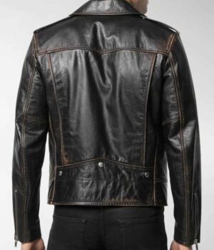Dynasty S04 Sam Flores Black Distressed Leather Biker Jacket Back