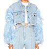 Dynasty Vanessa Feather Cropped Denim Jacket Front