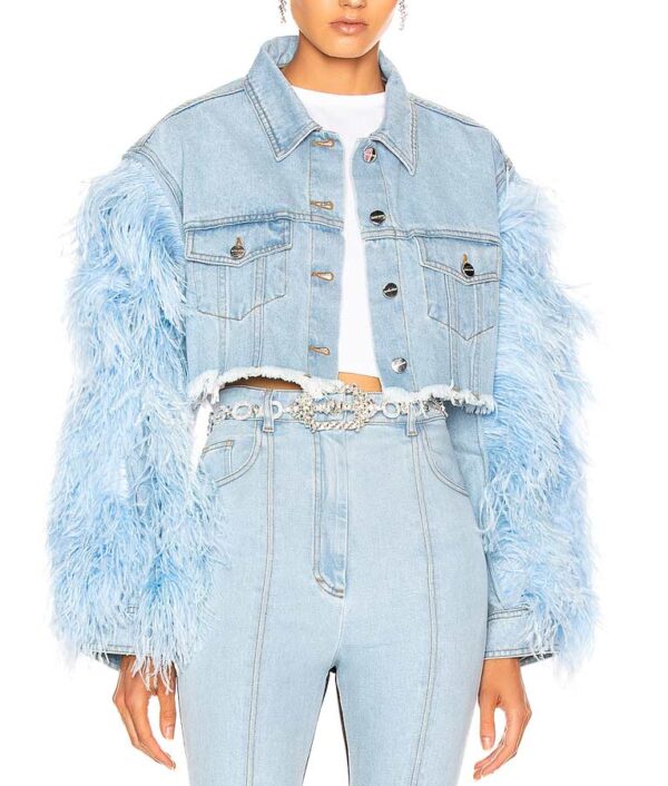 Dynasty Vanessa Feather Cropped Denim Jacket Front