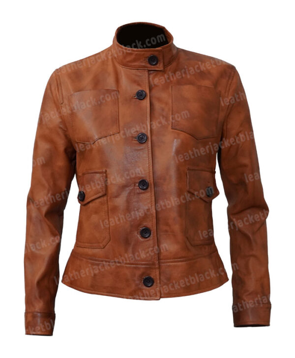 Katheryn Winnick Big Sky Brown Leather Jacket Front