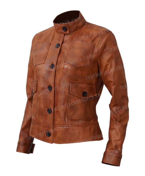 Katheryn Winnick Big Sky Brown Leather Jacket Left Side