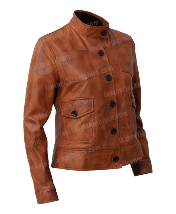 Katheryn Winnick Big Sky Brown Leather Jacket Right Side