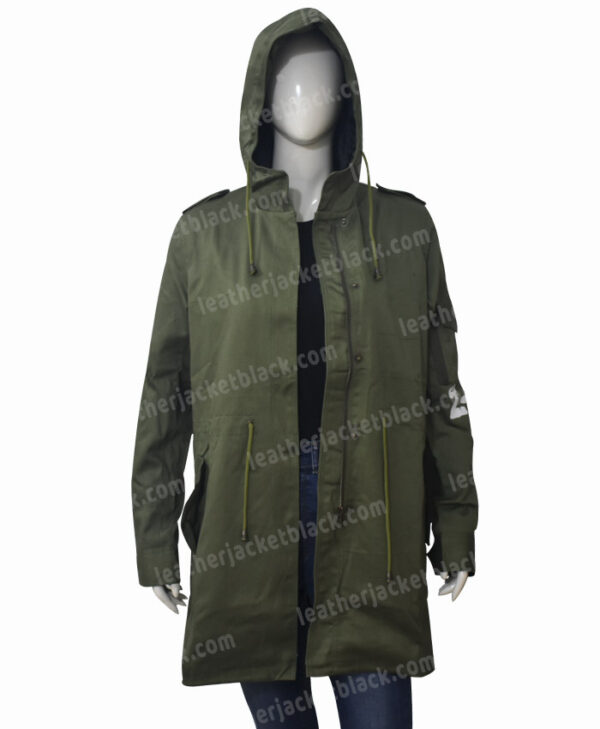 Melania Trump Don't Care Olive Green Hooded Coat Front Open