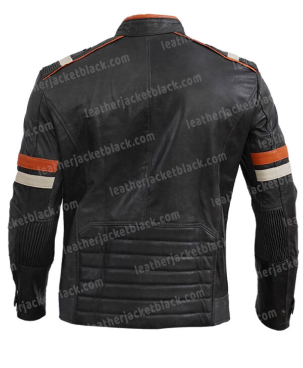 Men’s Cafe Racer Biker Motorcycle Distress Black Leather Jacket Back