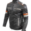 Men’s Cafe Racer Biker Motorcycle Distress Black Leather Jacket Side