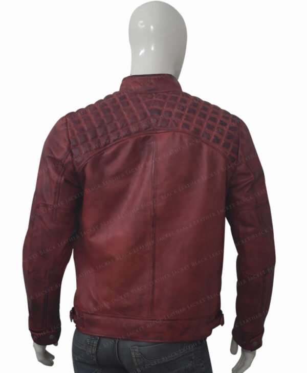 Men's Cafe Racer Distressed Maroon Leather Jacket Back