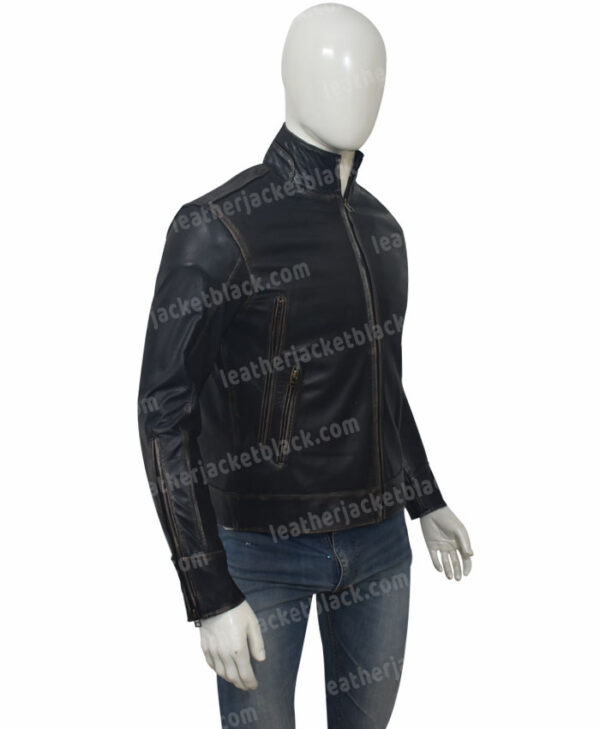 Mens Distressed Black Motorcycle Jacket Right
