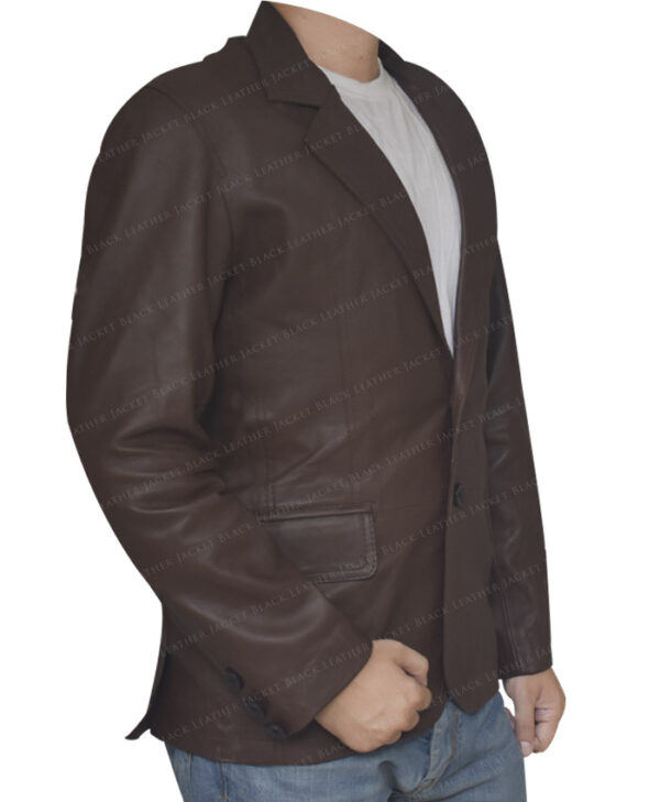 Sheepskin Leather Brown Blazer Coat Right Side