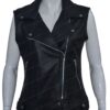 Women Slim Fit Black Real Leather Biker Vest Front
