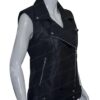 Women Slim Fit Black Real Leather Biker Vest Left