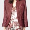 9-1-1 S04 Athena Grant Maroon Leather Jacket Front