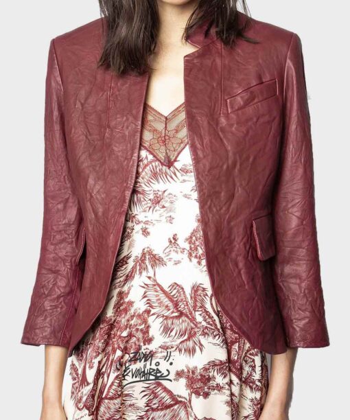 9-1-1 S04 Athena Grant Maroon Leather Jacket Front