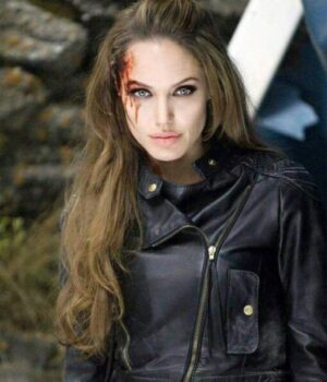 Angelina Jolie The Eternals Thena Black Biker Leather Jacket