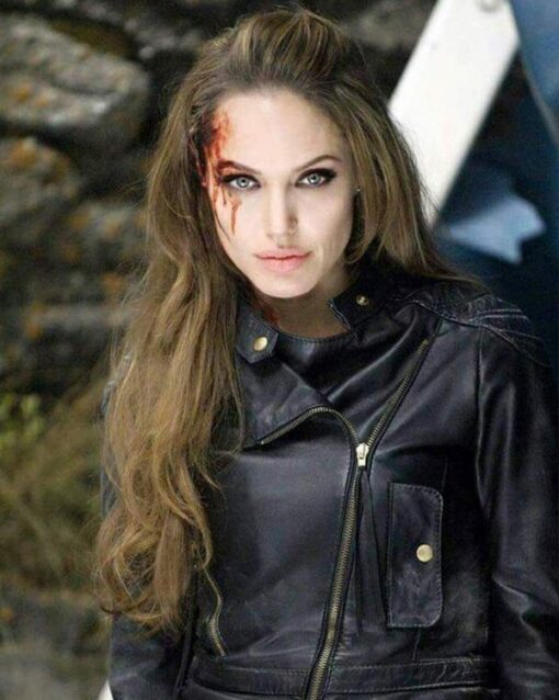 Angelina Jolie The Eternals Thena Black Biker Leather Jacket