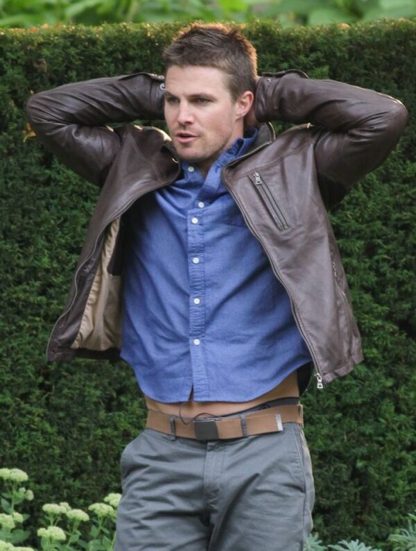Arrow Oliver Queen Leather Brown Jacket 3