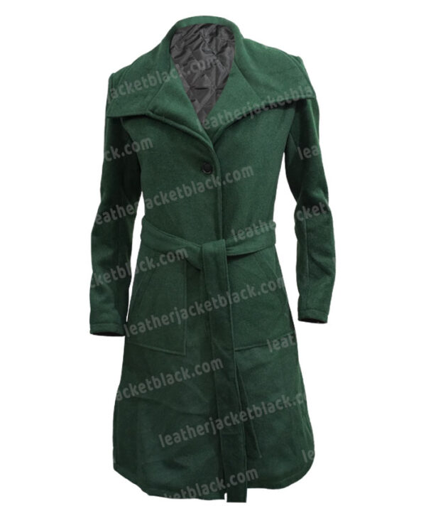 Gemma Chan The Eternals Sersi Green Green Long Coat Front