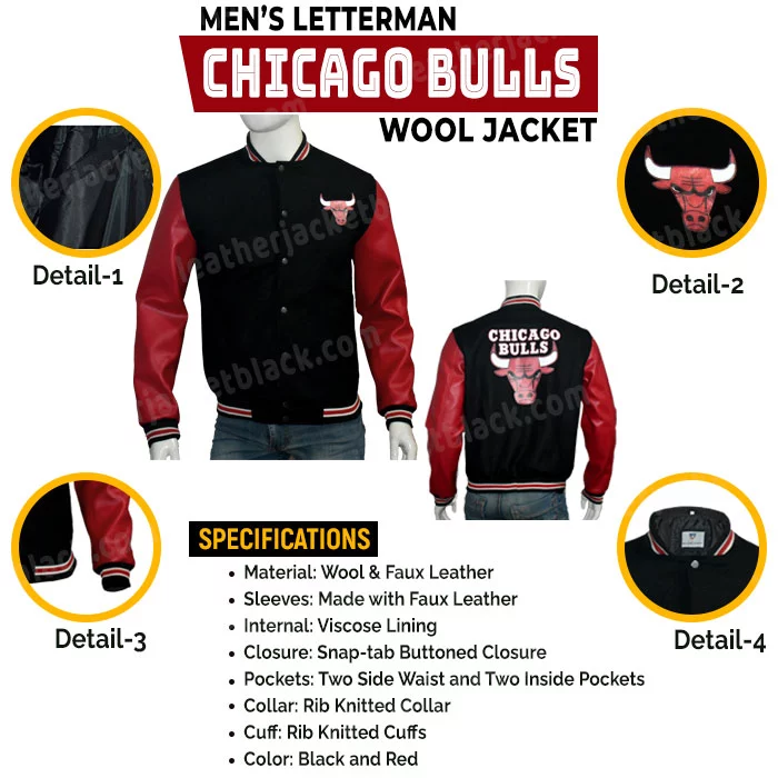 Red and Black Varsity Chicago Bulls College Jacket - HJacket