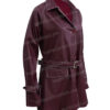 Only Murders in the Building Mabel Mora Maroon Leather Coat Right