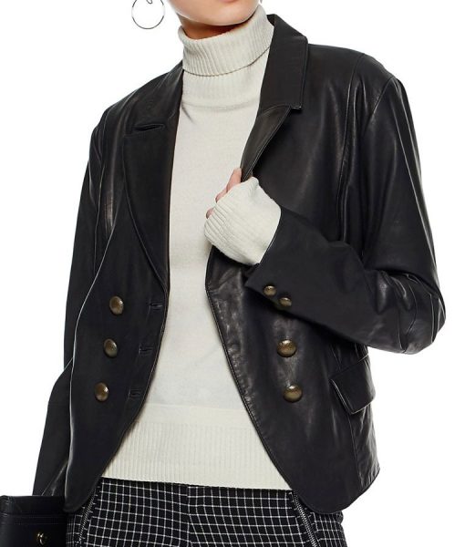 Riverdale Alice Cooper Black Leather Blazer Jacket Front
