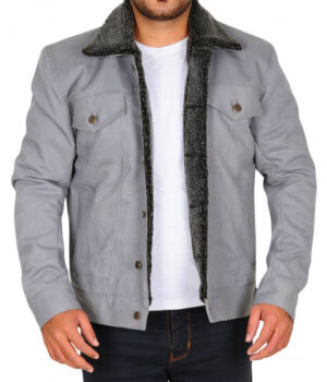 Riverdale Jughead Jones Grey Denim Fur Collar Jacket Front