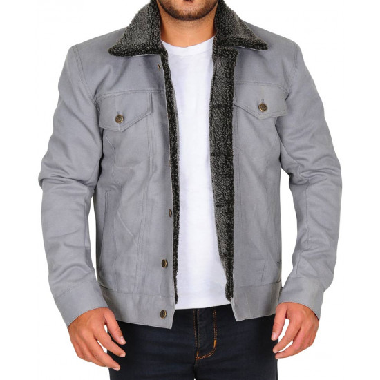 Riverdale Jughead Jones Grey Denim Fur Collar Jacket Front