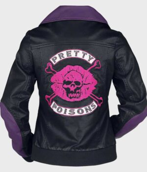 Riverdale Pretty Poisons Black and Purple Varsity Leather Jacket Back