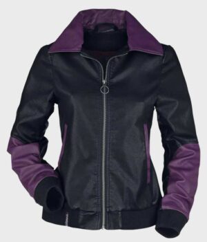 Riverdale Pretty Poisons Black and Purple Varsity Leather Jacket Front