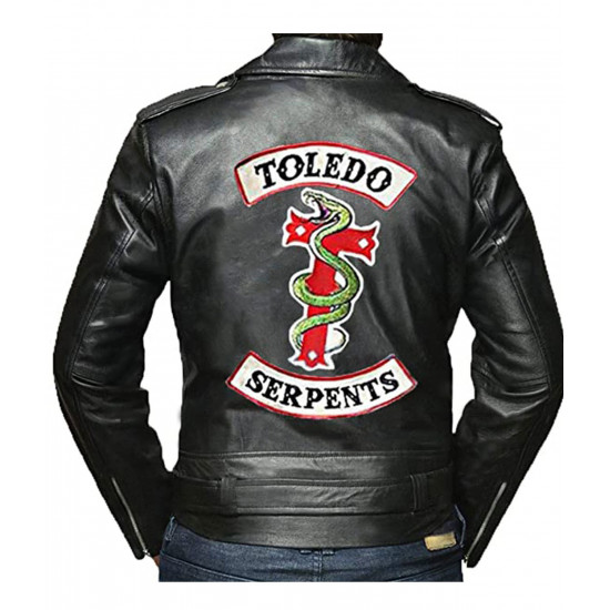 Riverdale Toledo Serpents Black Biker Real Leather Jacket Back