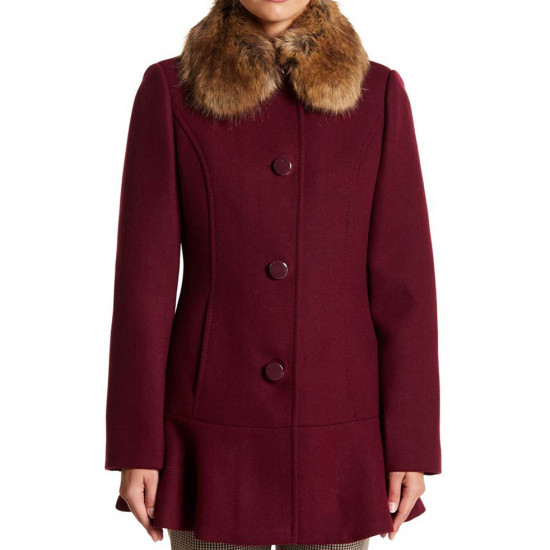 Riverdale Veronica Lodge Fur Collar Wool Burgundy Coat  Front