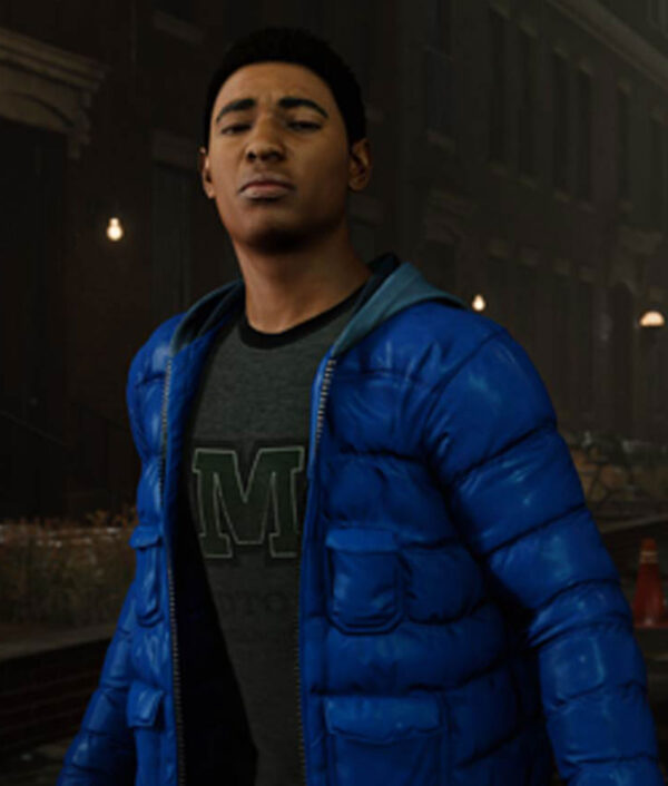Spider-Man Miles Morales Quilted Puffer Blue Hooded Jacket 
