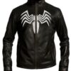 Spiderman 3 Eddie Brock Venom Black Leather Jacket Front