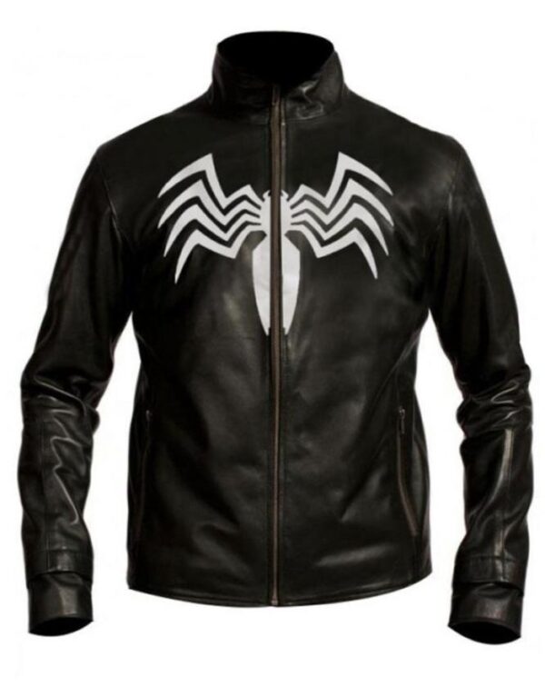 Spiderman 3 Eddie Brock Venom Black Leather Jacket Front