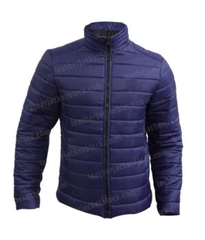 Ted Lasso Jason Sudeikis Navy Blue Puffer Jacket Front