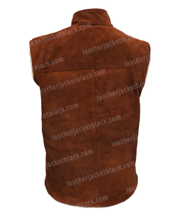 The Eternals Salma Hayek Suede Leather Brown Shearling Vest Back