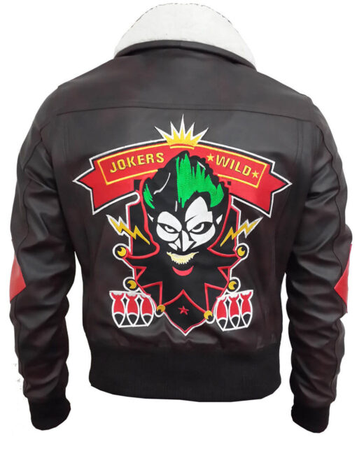 The Harley Quinn Bombshell Aviator Brown Leather Jacket Back