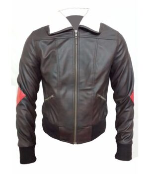 The Harley Quinn Bombshell Aviator Brown Leather Jacket Front