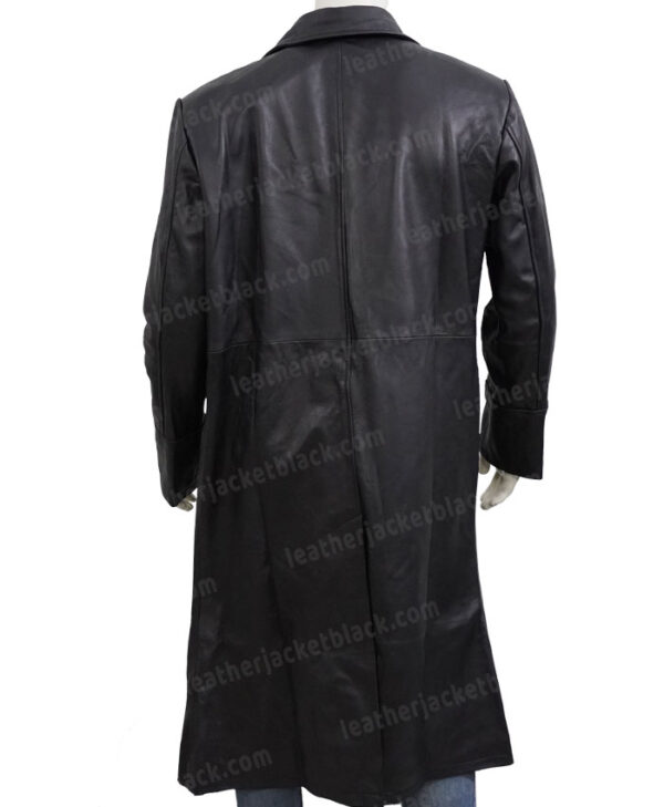 The Matrix Keanu Reeves Black Leather Duster Coat Back