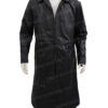 The Matrix Keanu Reeves Black Leather Duster Coat Front